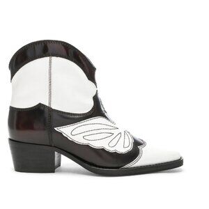 GANNI Meg Leather Cowboy Boots White and Brown